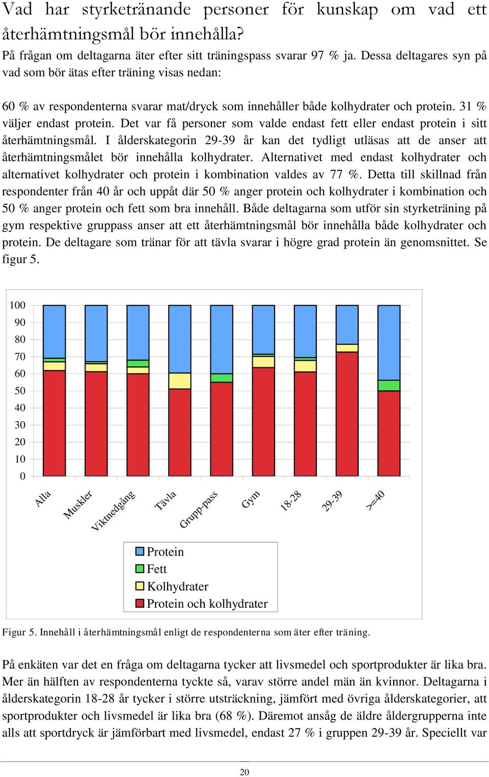 Det var få personer som valde endast fett eller endast protein i sitt återhämtningsmål.