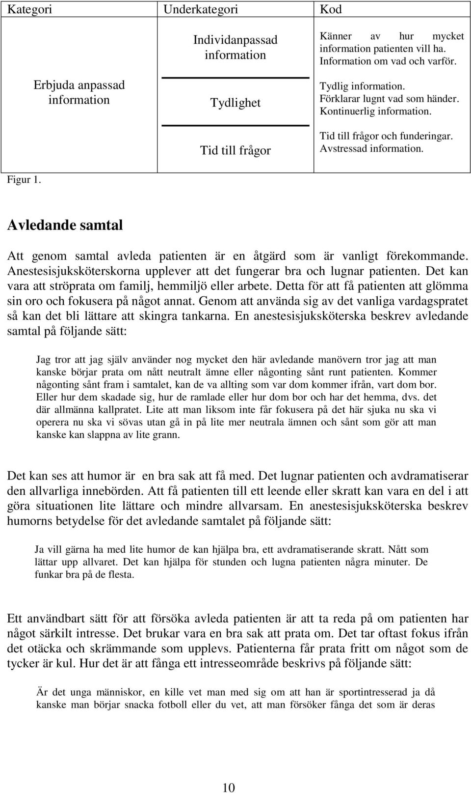 Avledande samtal Att genom samtal avleda patienten är en åtgärd som är vanligt förekommande. Anestesisjuksköterskorna upplever att det fungerar bra och lugnar patienten.