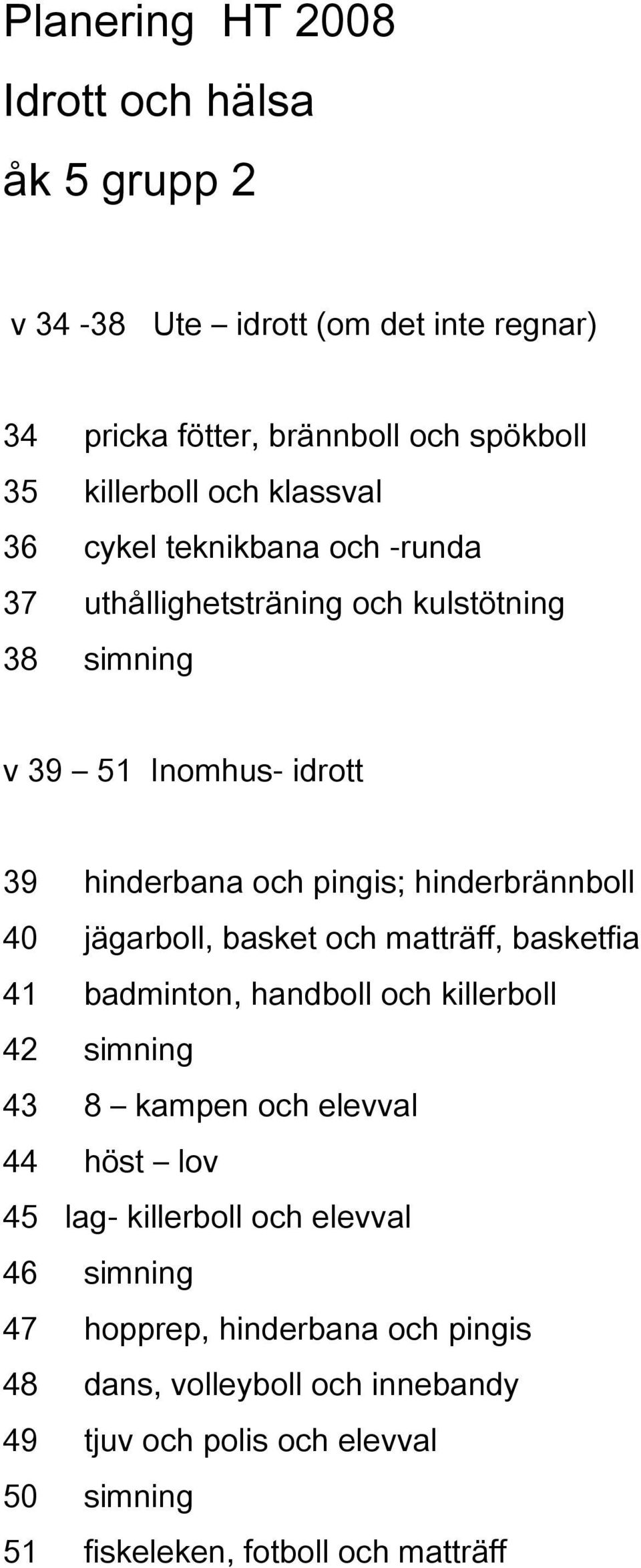 basketfia 41 badminton, handboll och killerboll 42 simning 43 8 kampen och elevval 45 lag- killerboll och