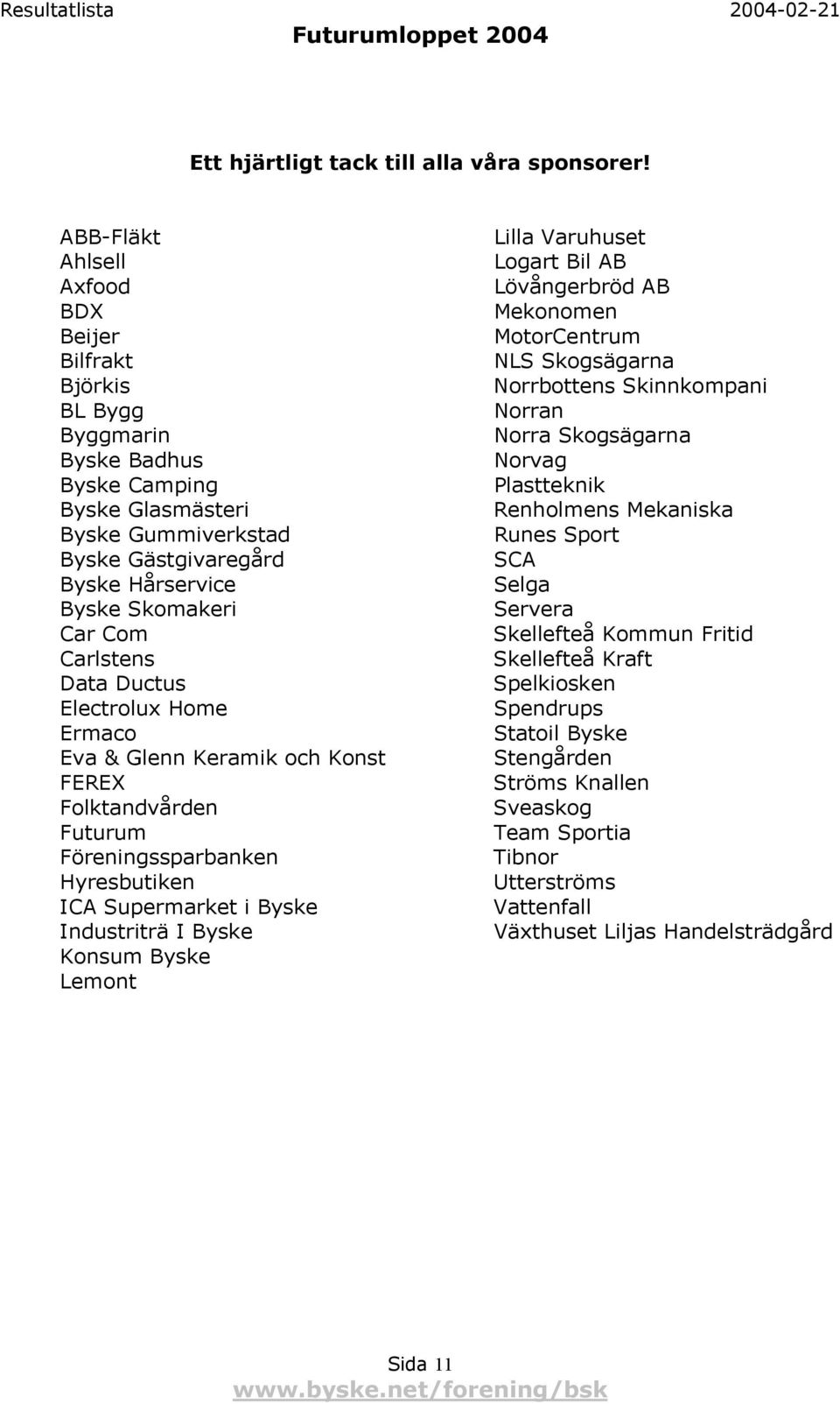 Carlstens Data Ductus Electrolux Home Ermaco Eva & Glenn Keramik och Konst FEREX Folktandvården Futurum Föreningssparbanken Hyresbutiken ICA Supermarket i Byske Industriträ I Byske Konsum Byske