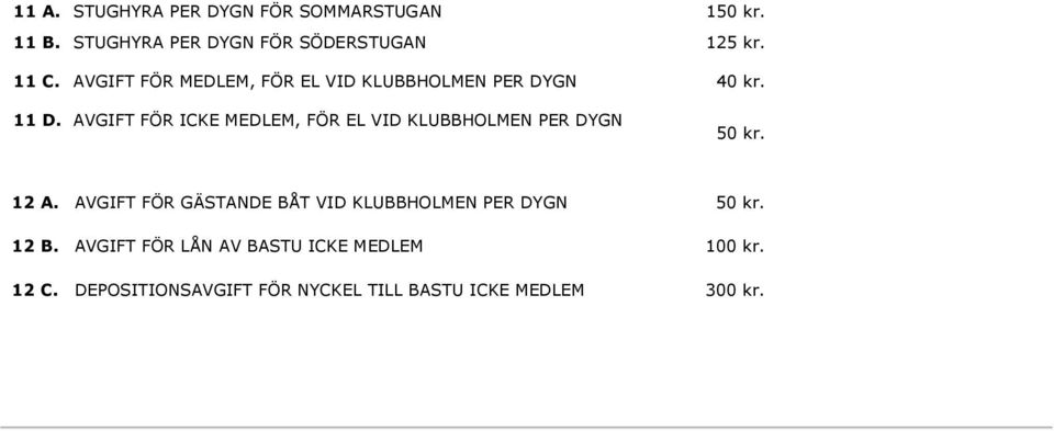 AVGIFT FÖR ICKE MEDLEM, FÖR EL VID KLUBBHOLMEN PER DYGN 50 12 A.