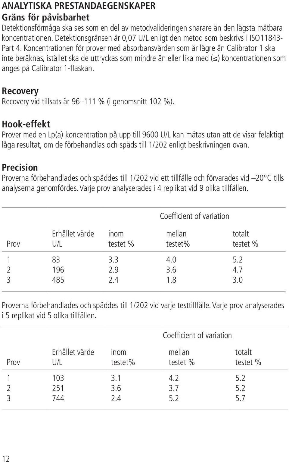 Koncentrationen för prover med absorbansvärden som är lägre än Calibrator 1 ska inte beräknas, istället ska de uttryckas som mindre än eller lika med ( ) koncentrationen som anges på Calibrator