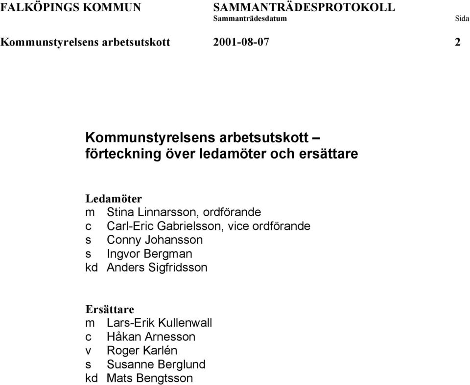 Gabrielsson, vice ordförande s Conny Johansson s Ingvor Bergman kd Anders Sigfridsson