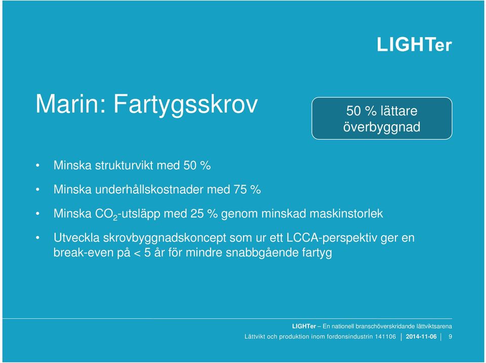Utveckla skrovbyggnadskoncept som ur ett LCCA-perspektiv ger en break-even på < 5 år