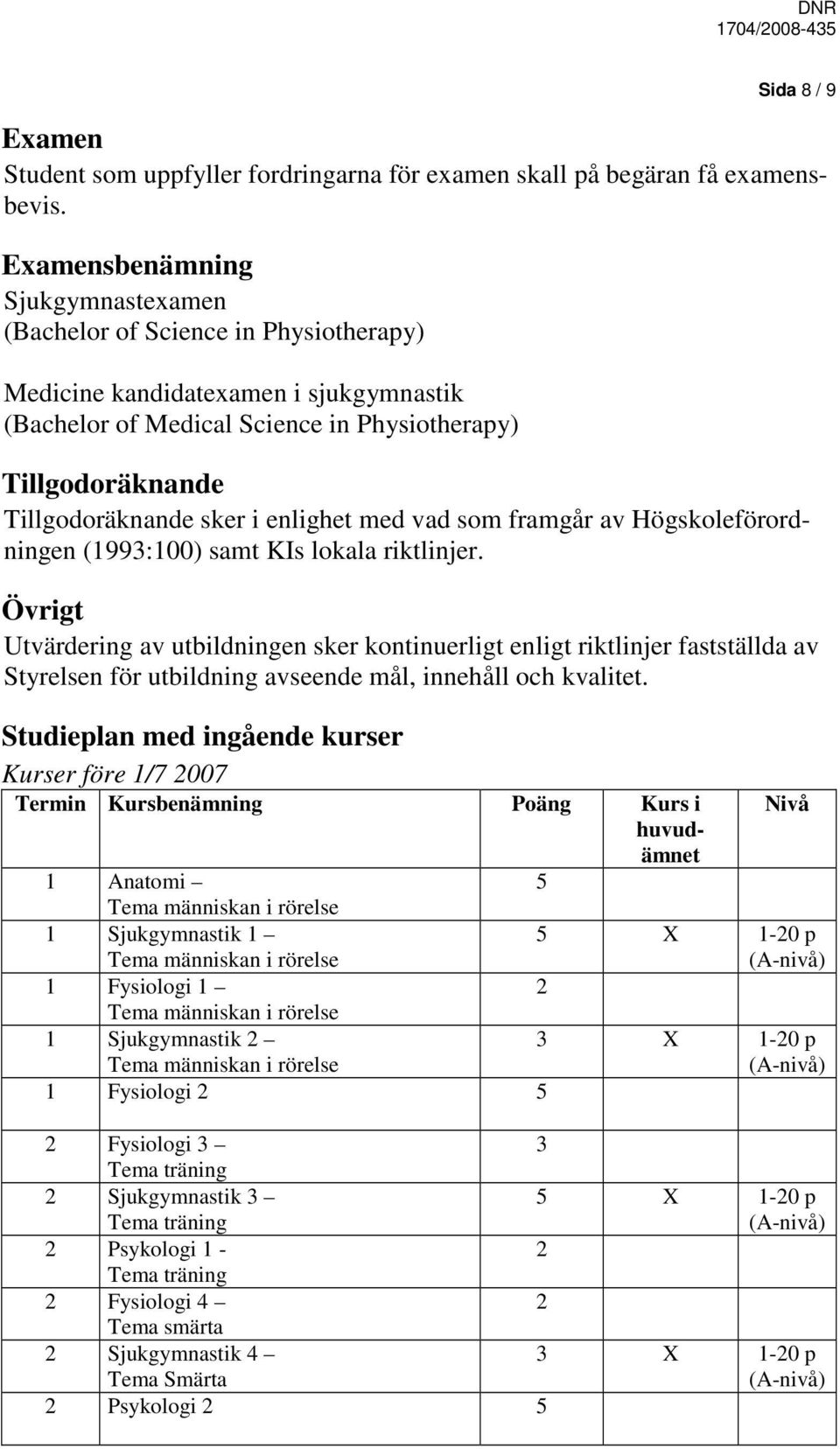 i enlighet med vad som framgår av Högskoleförordningen (1993:100) samt KIs lokala riktlinjer.