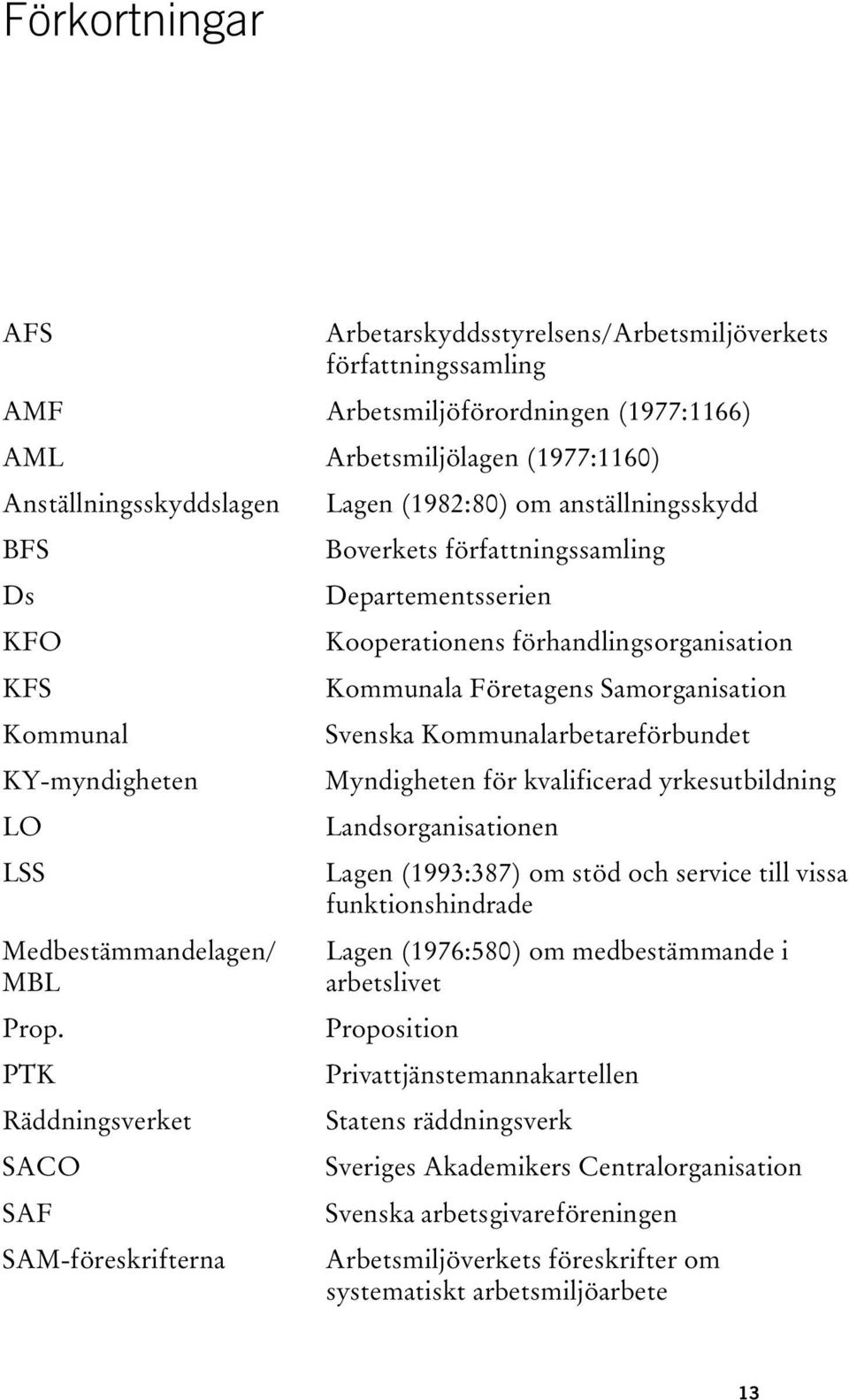 Kommunalarbetareförbundet KY-myndigheten Myndigheten för kvalificerad yrkesutbildning LO Landsorganisationen LSS Lagen (1993:387) om stöd och service till vissa funktionshindrade Medbestämmandelagen/