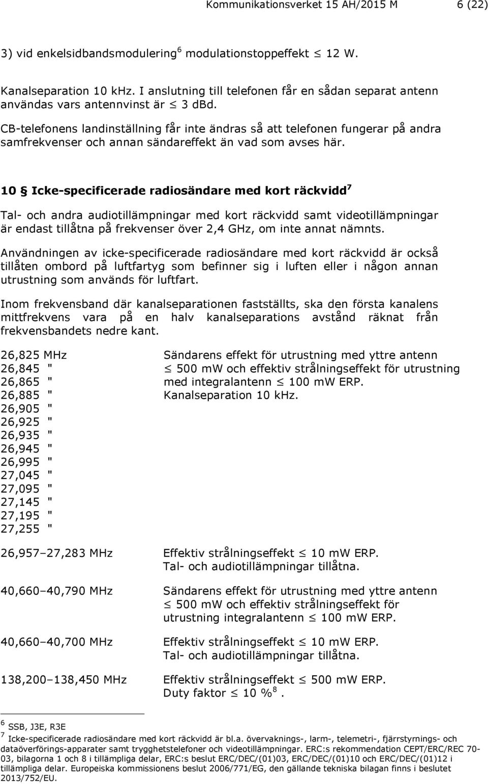 CB-telefonens landinställning får inte ändras så att telefonen fungerar på andra samfrekvenser och annan sändareffekt än vad som avses här.