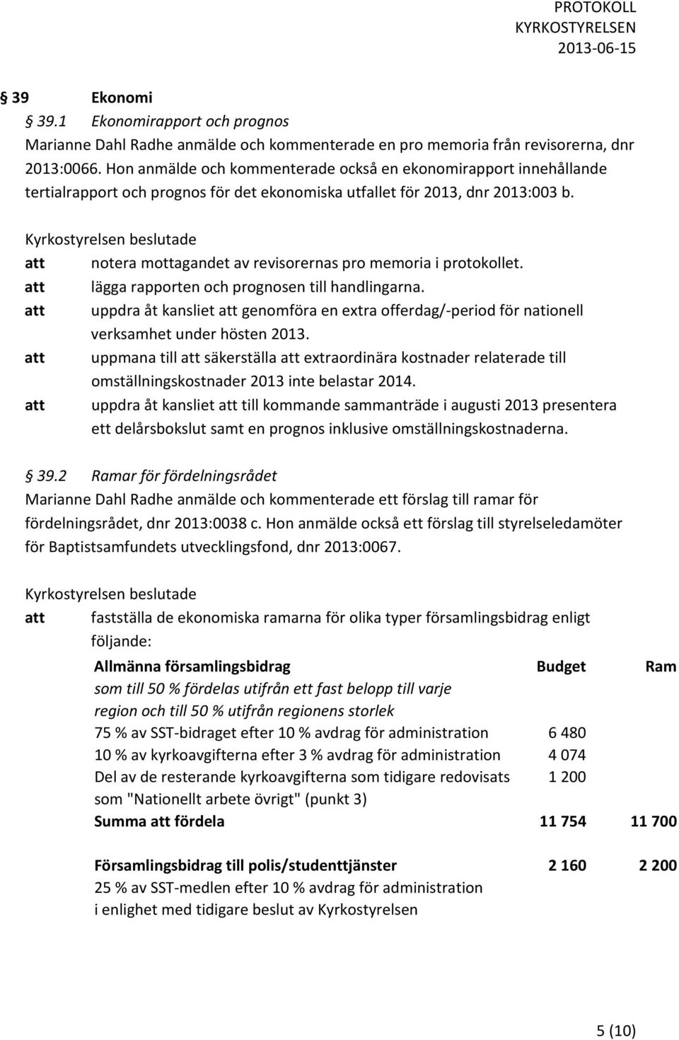 att notera mottagandet av revisorernas pro memoria i protokollet. att lägga rapporten och prognosen till handlingarna.
