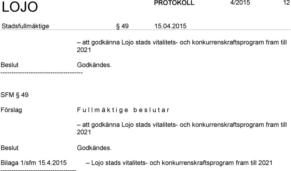 u l l m ä k t i g e b e s l u t a r att godkänna Lojo stads vitalitets- och