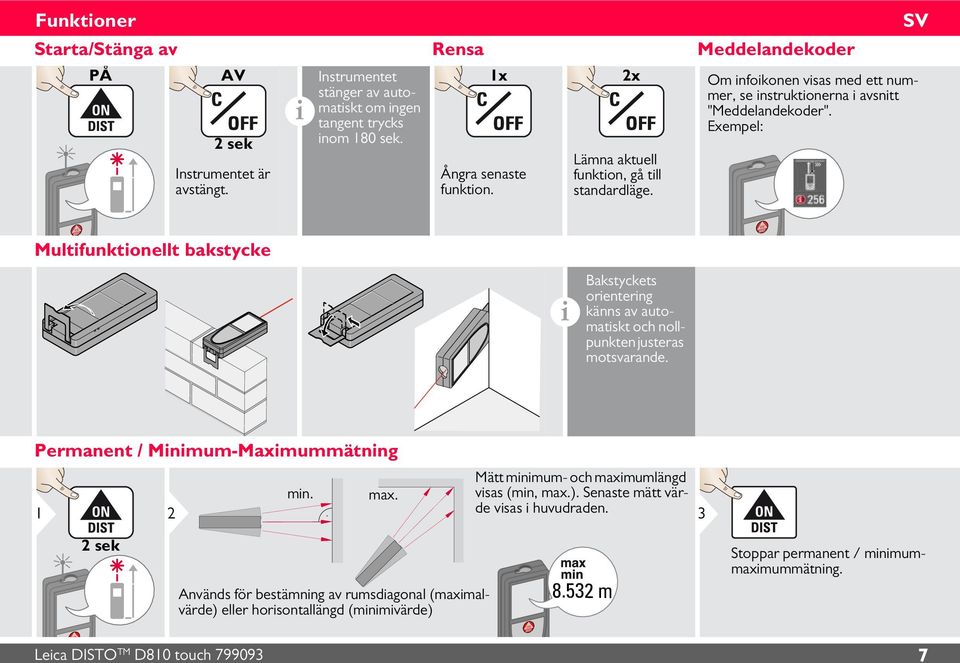 Exempel: Multfunktonellt bakstycke Bakstyckets orenterng känns av automatskt och nollpunkten justeras motsvarande. Permanent / Mnmum-Maxmummätnng mn. max.