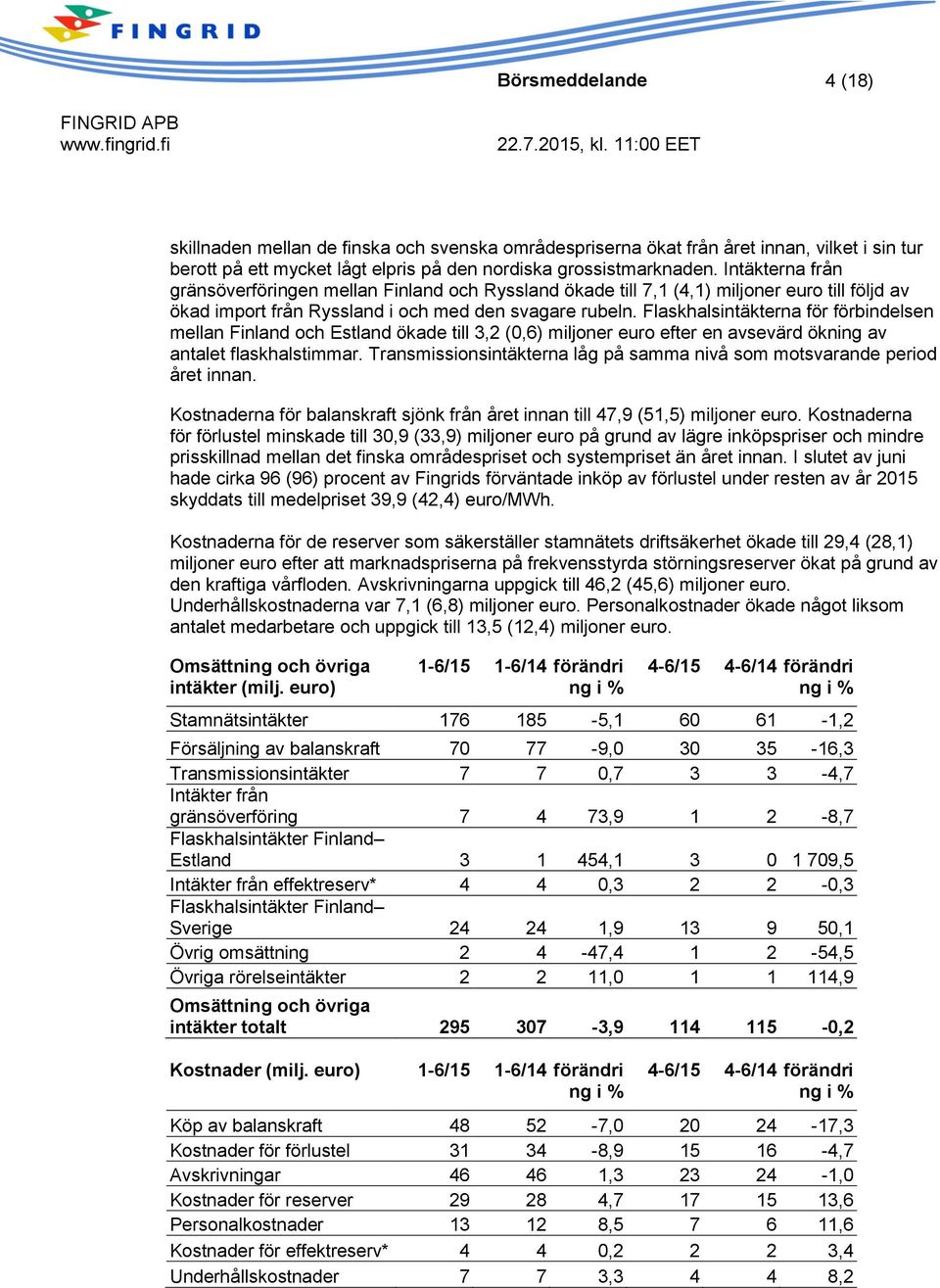 Flaskhalsintäkterna för förbindelsen mellan Finland och Estland ökade till 3,2 (0,6) miljoner euro efter en avsevärd ökning av antalet flaskhalstimmar.