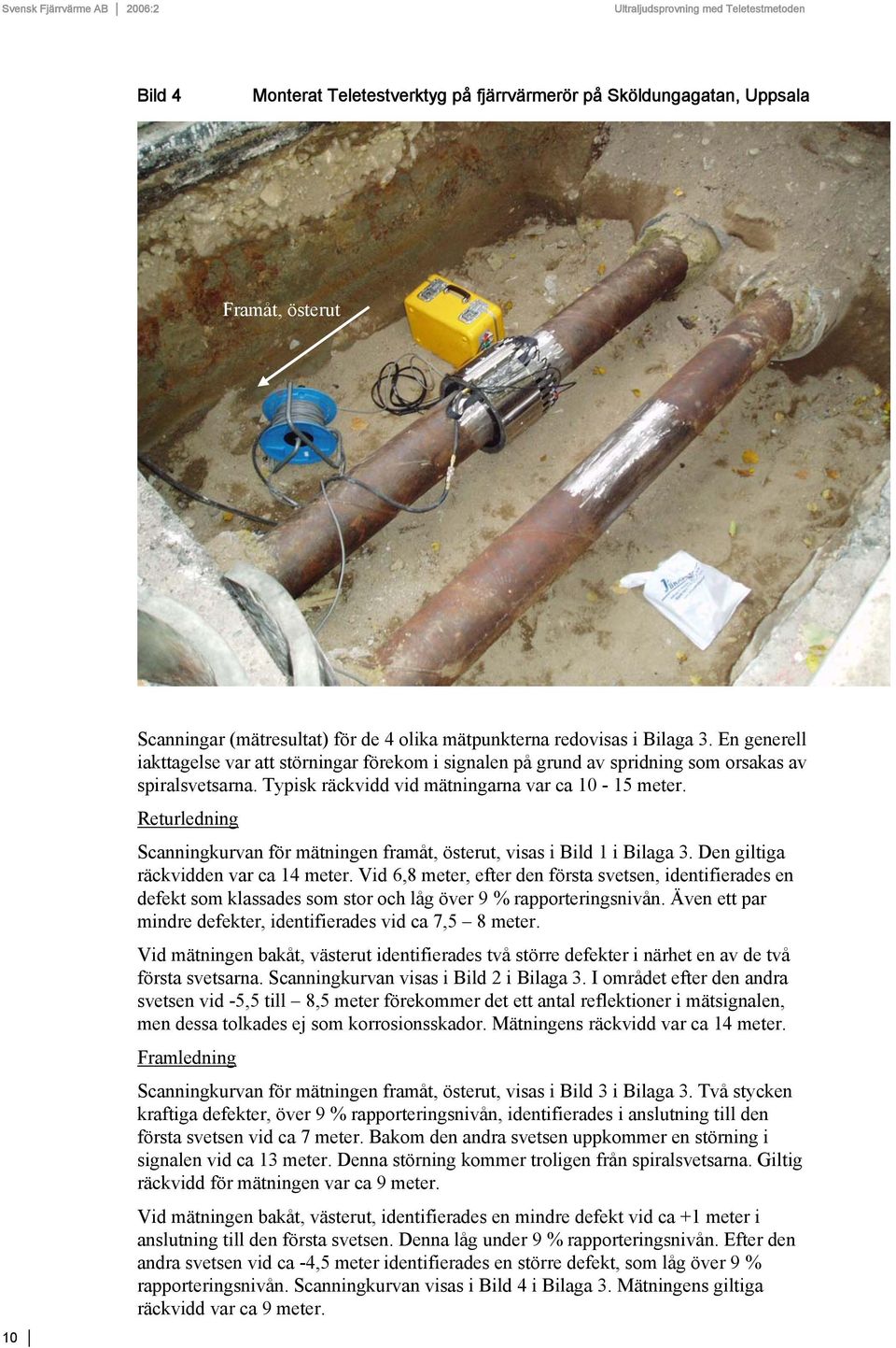 Returledning Scanningkurvan för mätningen framåt, österut, visas i Bild 1 i Bilaga 3. Den giltiga räckvidden var ca 14 meter.