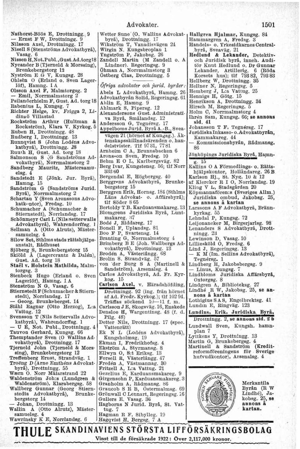 Ffi'rigga 2, Lidinrö Villastad Rockström Arthur (Hultman 81 Rockström), Klara V. Eyrkog: 6 Ruben H, Drottningg. 48 Rudberg I, Drottuingg. 13 Ruunqvist 8 (John Lodéns Advokatbyrh), Drottningg.