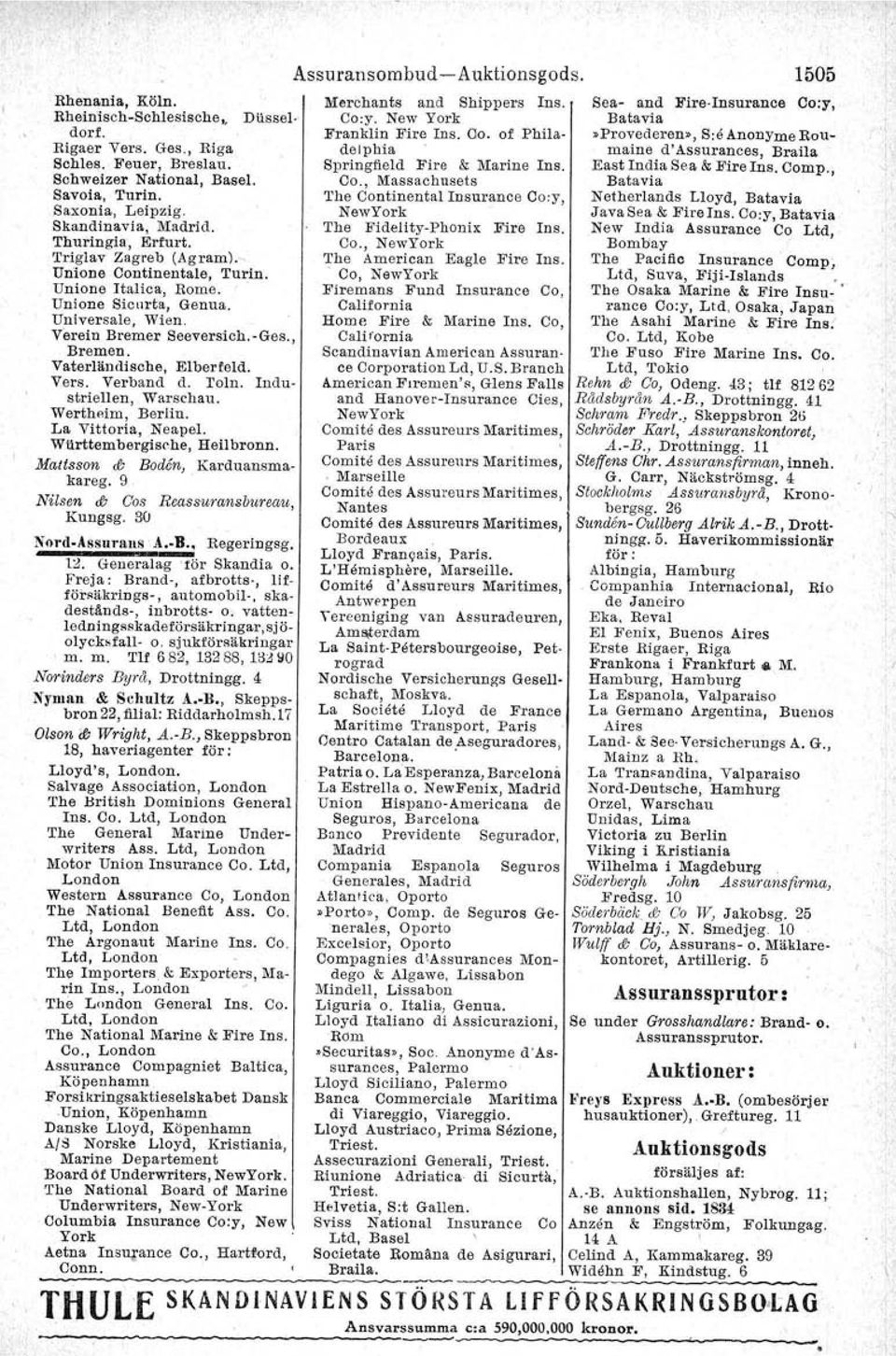 Verband d. roln. Industriellen, Warschau. Wertheim, Berlin. La Vittoria, Neapel. Wilrttembergische, Heilbronn. Mattsson <i; Boden, Karduansmakareg, 9 Nilsen <i; Cos Reasswmnsbureau, Kungsg.