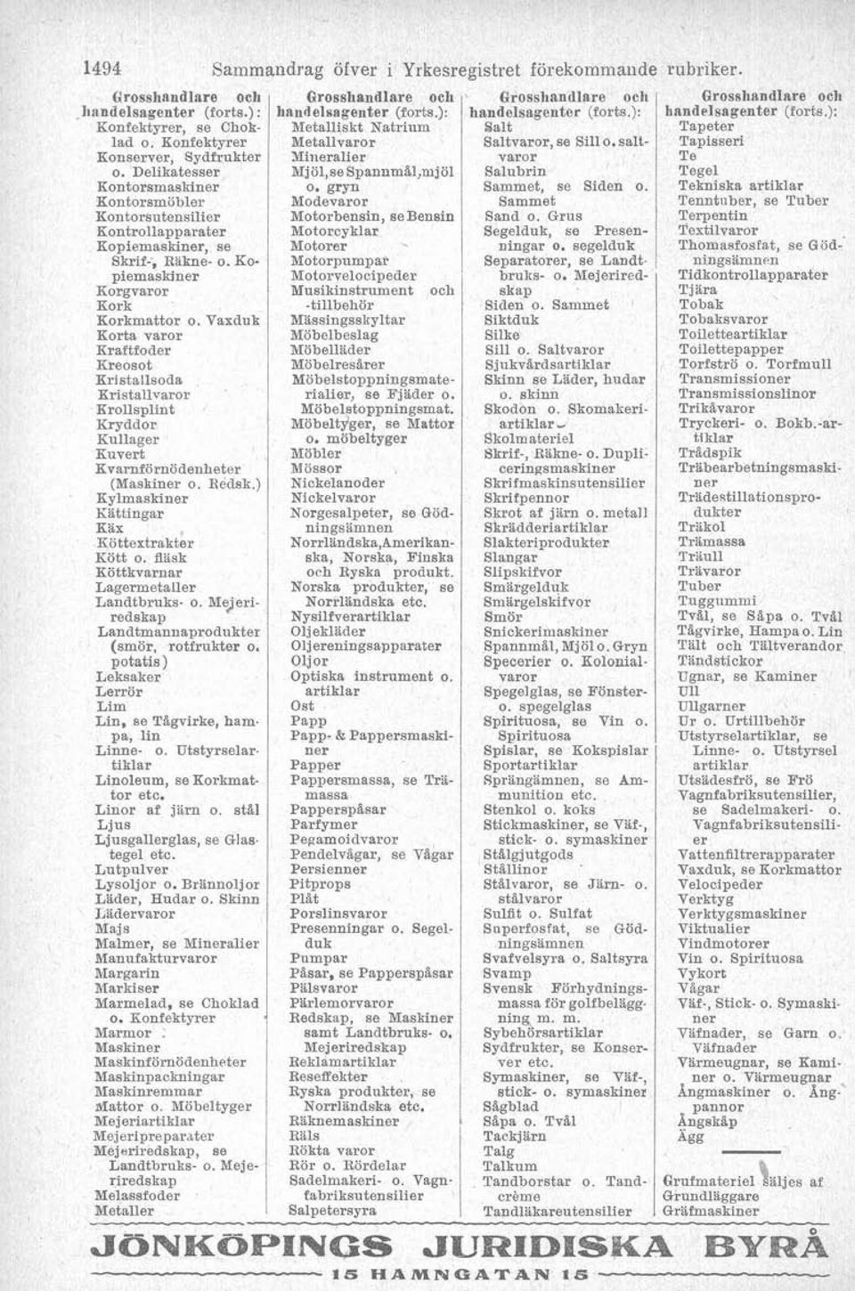 Vaxduk Korta varor Krtfoder Kreosot Kristallsoda Kristallvaror Krollsplint Krvddor ~u"1lager Kuvert Kvarnförnödenheter (Maskiner o. Hedsk,) Kvlmaskiner ~attin~ar pax Köttextrakter Kött o.