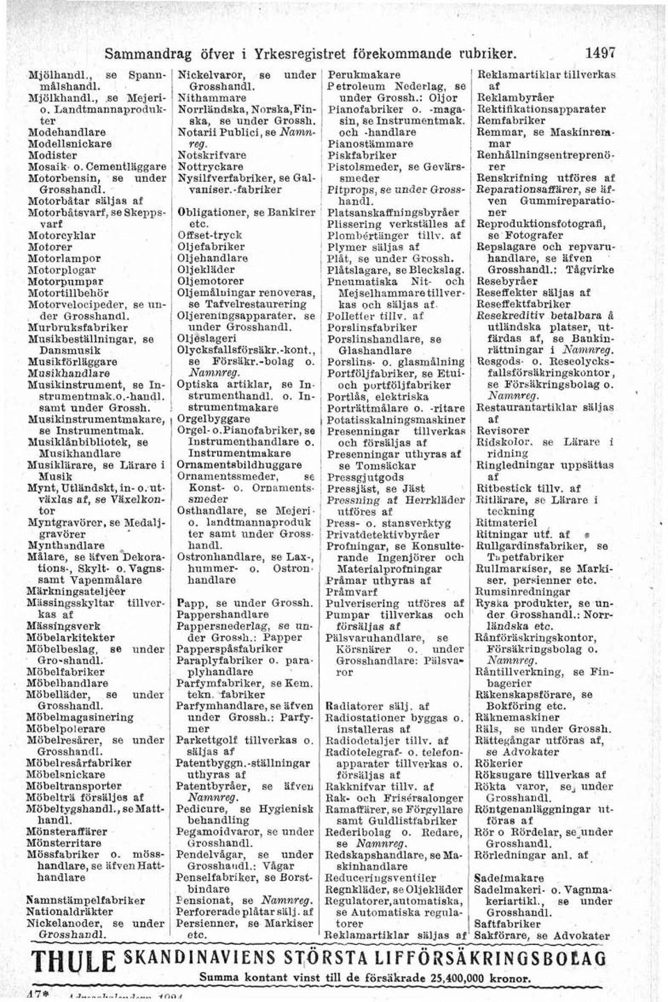Remfabriker Modehandlare Notarii Publici, se Namn- 1 och -handlare 1 Remmar, se Maskiarem- Modellsnickare 1 Teg., Ptanost6mmare mar Modister Notskrifvare i Piskfabriker 1 Renhlllningsentreprenö.
