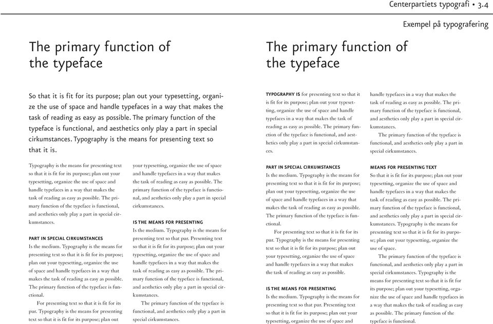 typefaces in a way that makes the task of reading as easy as possible. The primary function of the typeface is functional, and aesthetics only play a part in special cirkumstances.
