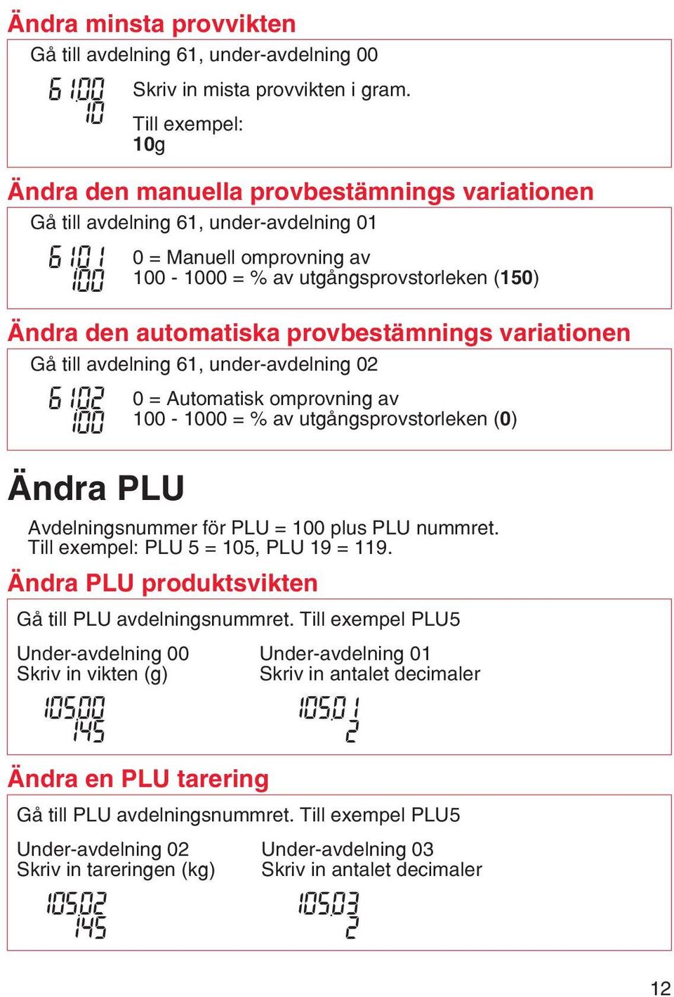 0 00 0 = Manuell omprovning av 00-000 =%av utgångsprovstorleken (50) Ändra den automatiska provbestämnings variationen Gå till avdelning 6, under-avdelning 02 6.