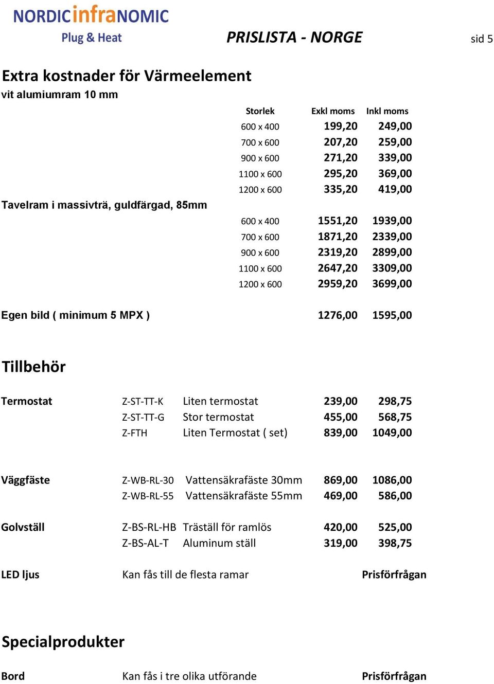 Egen bild ( minimum 5 MPX ) 1276,00 1595,00 Tillbehör Termostat Z-ST-TT-K Liten termostat 239,00 298,75 Z-ST-TT-G Stor termostat 455,00 568,75 Z-FTH Liten Termostat ( set) 839,00 1049,00 Väggfäste