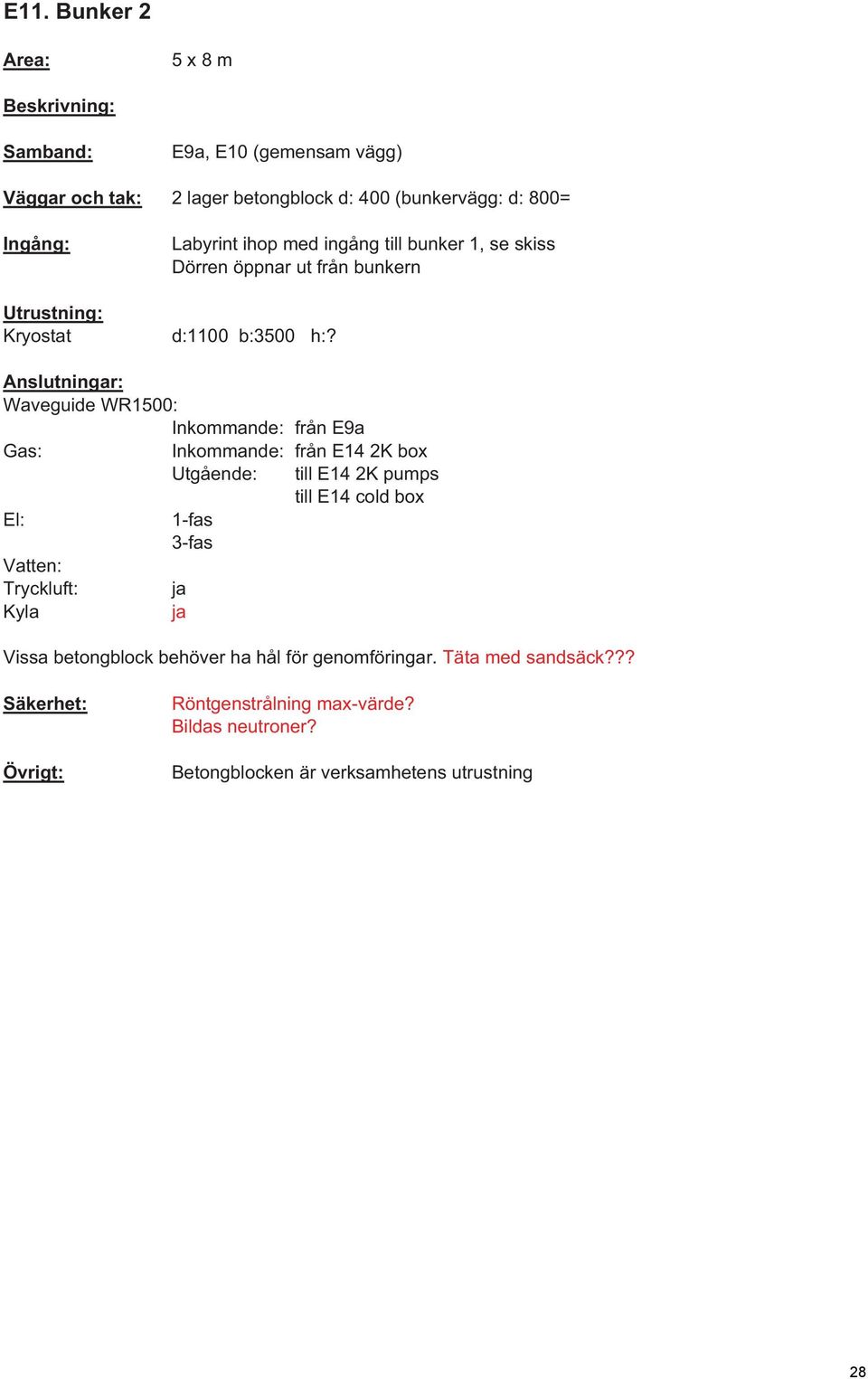 Waveguide WR1500: Inkommande: från E9a Gas: El: Vatten: Tryckluft: Kyla Inkommande: från E14 2K box Utgående: till E14 2K pumps till E14 cold