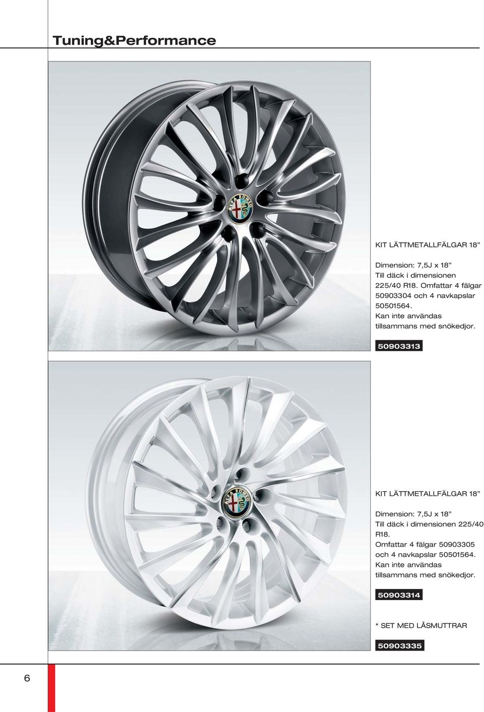 50903313 KIT LÄTTMETALLFÄLGAR 18 Dimension: 7,5J x 18 Till däck i dimensionen 225/40 R18.