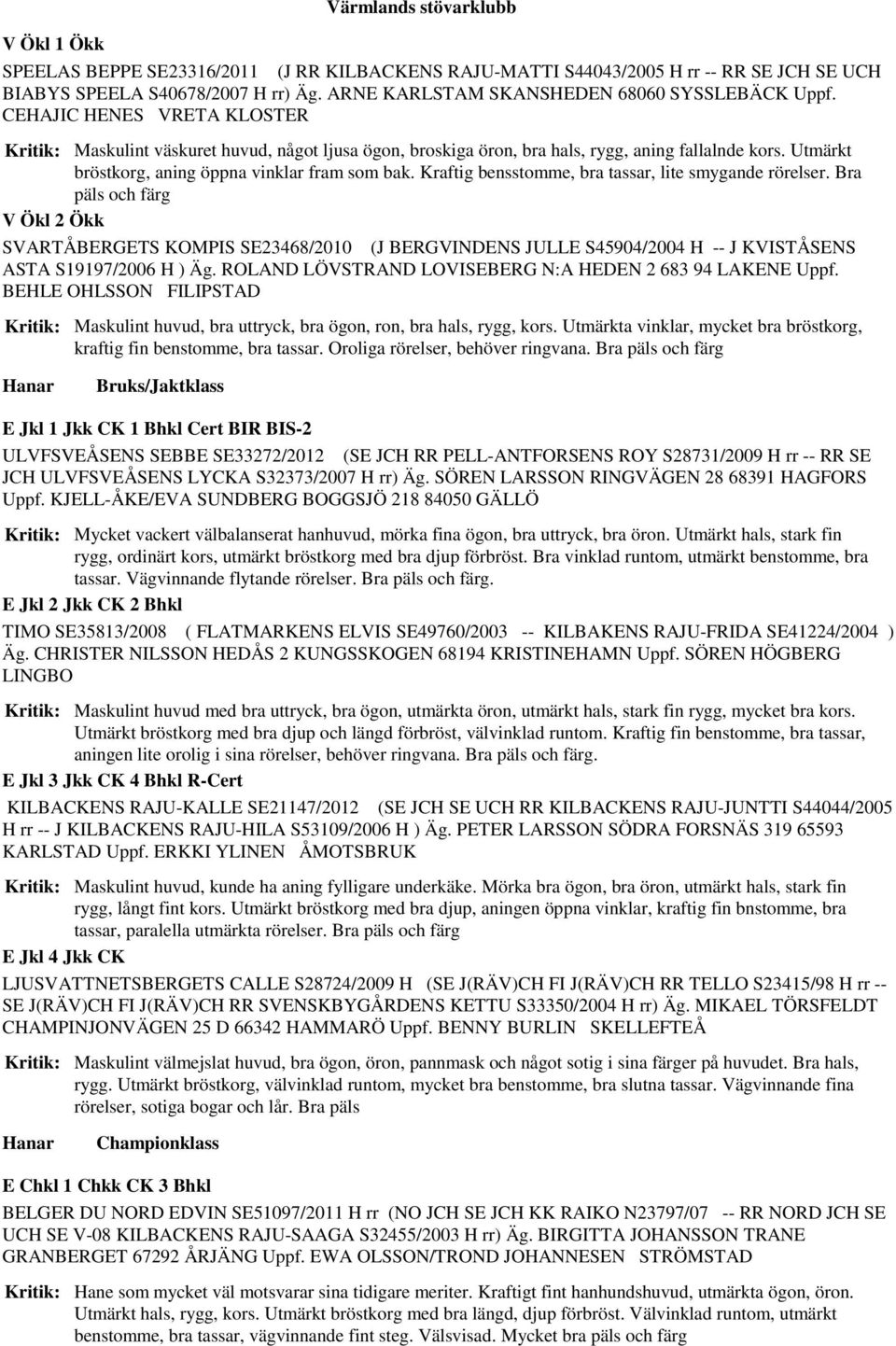 Kraftig bensstomme, bra tassar, lite smygande rörelser. Bra päls och färg V Ökl 2 Ökk SVARTÅBERGETS KOMPIS SE23468/2010 (J BERGVINDENS JULLE S45904/2004 H -- J KVISTÅSENS ASTA S19197/2006 H ) Äg.