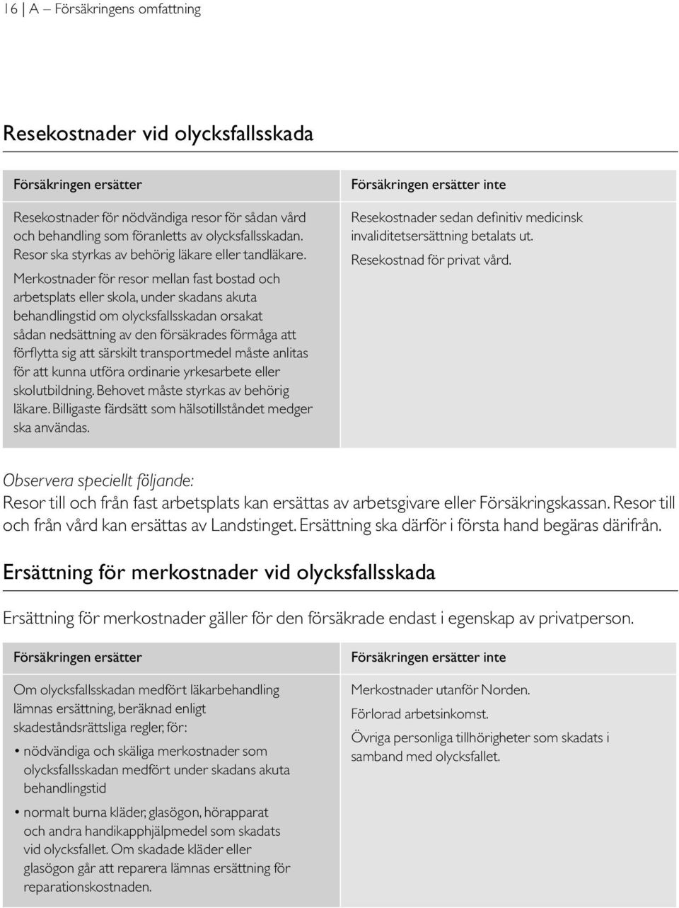 Merkostnader för resor mellan fast bostad och arbetsplats eller skola, under skadans akuta behandlingstid om olycksfallsskadan orsakat sådan nedsättning av den försäkrades förmåga att förflytta sig