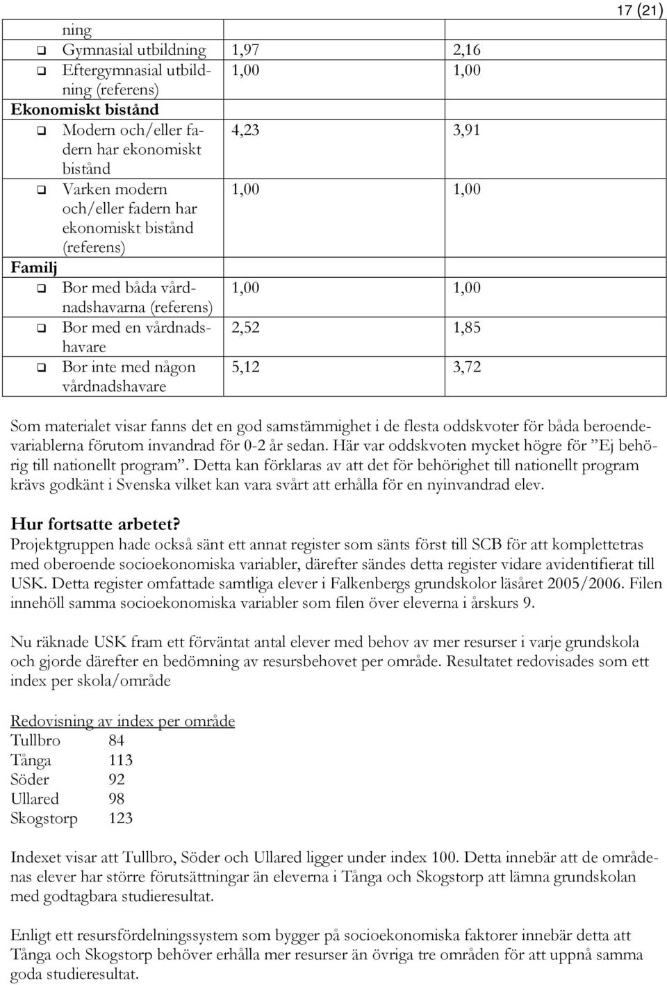 fanns det en god samstämmighet i de flesta oddskvoter för båda beroendevariablerna förutom invandrad för 0-2 år sedan. Här var oddskvoten mycket högre för Ej behörig till nationellt program.