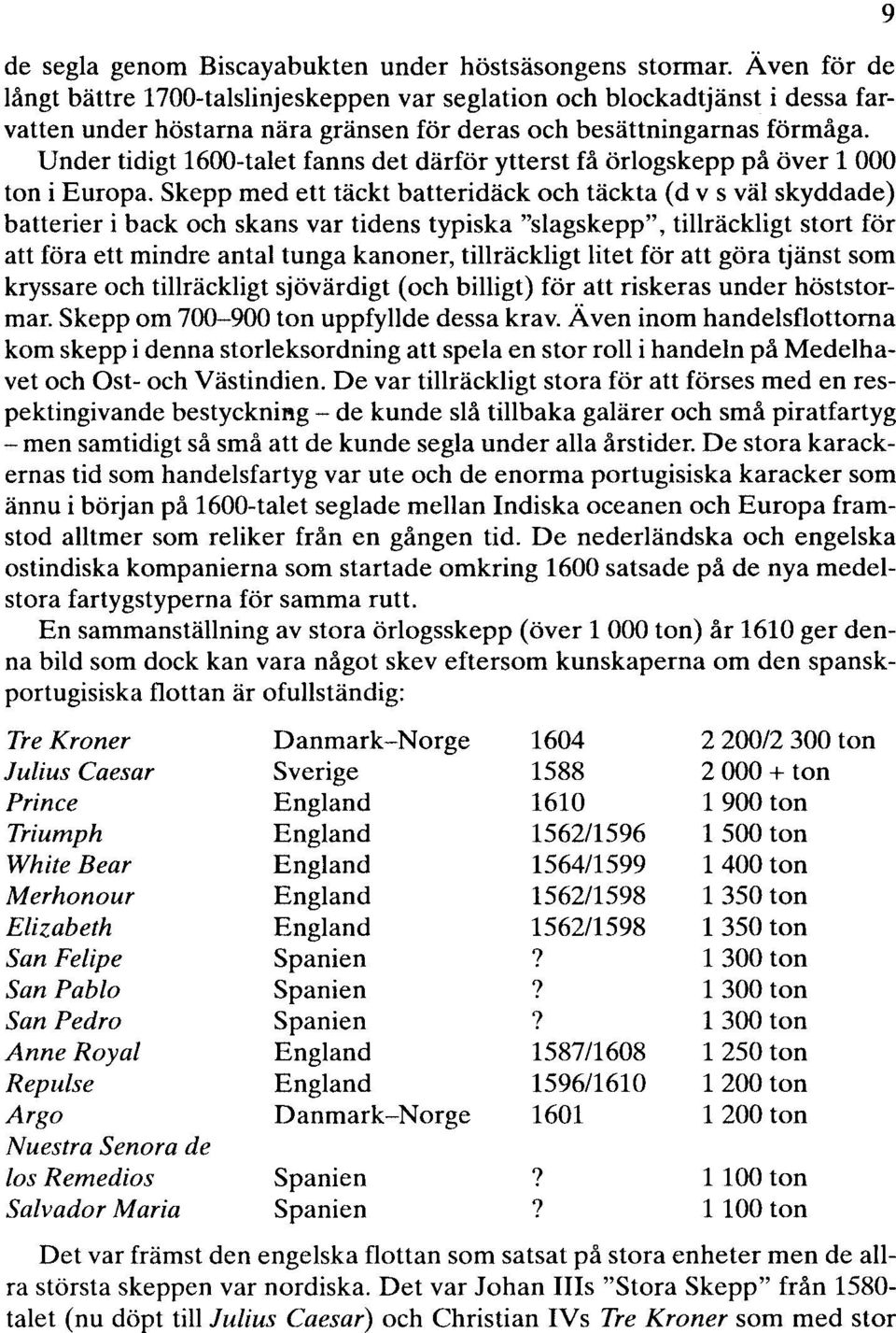 Under tidigt 1600-talet fanns det därför ytterst få örlogskepp på över l 000 ton i Europa.