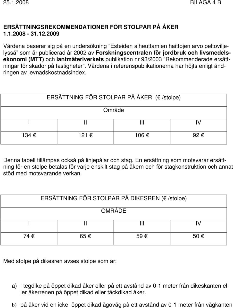 lantmäteriverkets publikation nr 93/2003 Rekommenderade ersättningar för skador på fastigheter. Värdena i referenspublikationerna har höjts enligt ändringen av levnadskostnadsindex.