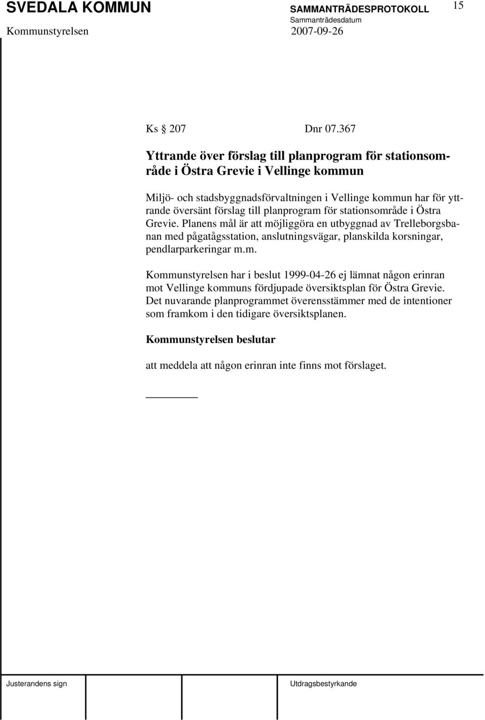 förslag till planprogram för stationsområde i Östra Grevie.