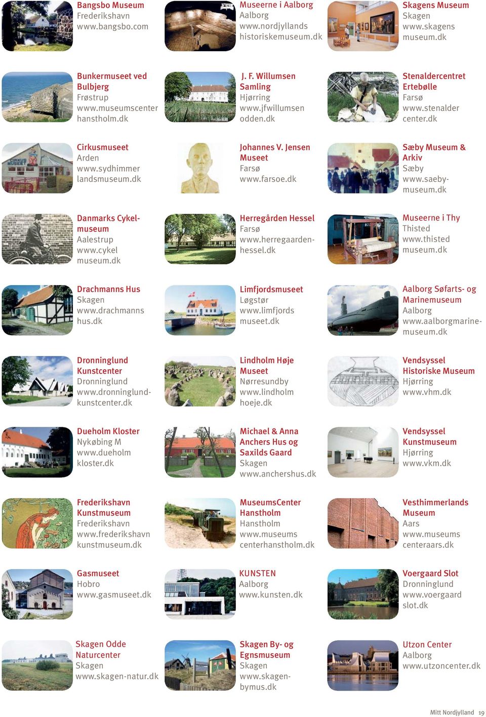 dk Stenaldercentret Ertebølle Farsø www.stenalder center.dk Cirkusmuseet Arden www.sydhimmer landsmuseum.dk Johannes V. Jensen Museet Farsø www.farsoe.dk Danmarks Cykelmuseum Aalestrup www.