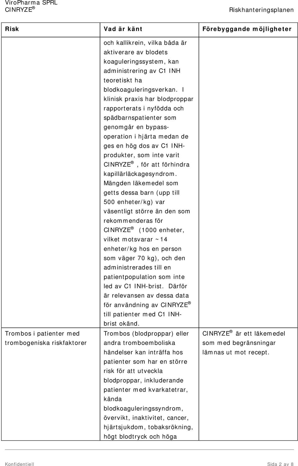 I klinisk praxis har blodproppar rapporterats i nyfödda och spädbarnspatienter som genomgår en bypassoperation i hjärta medan de ges en hög dos av C1 INHprodukter, som inte varit, för att förhindra