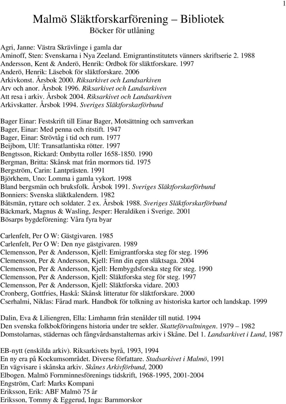Riksarkivet och Landsarkiven Att resa i arkiv. Årsbok 2004. Riksarkivet och Landsarkiven Arkivskatter. Årsbok 1994.