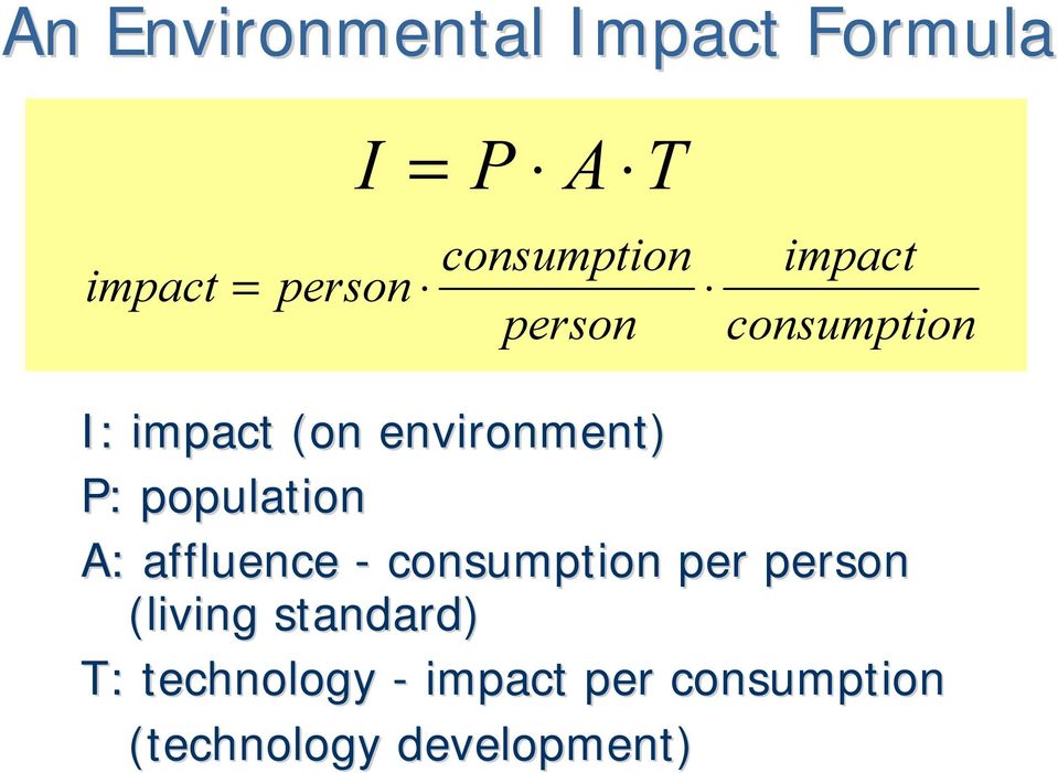 environment) P: population A: affluence - consumption per