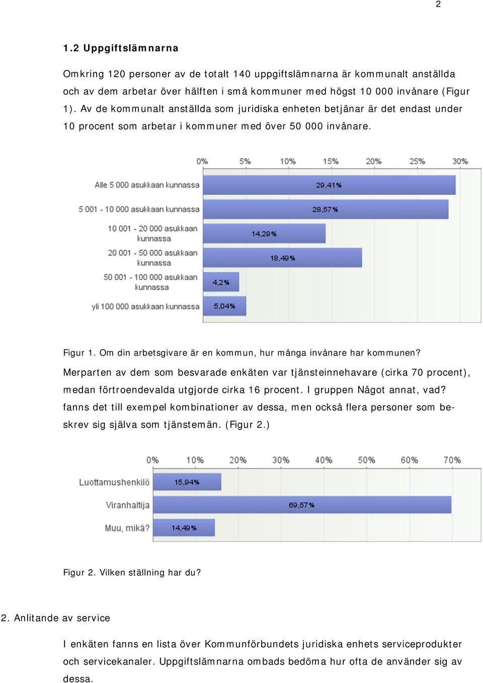 Om din arbetsgivare är en kommun, hur många invånare har kommunen? Merparten av dem som besvarade enkäten var tjänsteinnehavare (cirka 70 procent), medan förtroendevalda utgjorde cirka 16 procent.