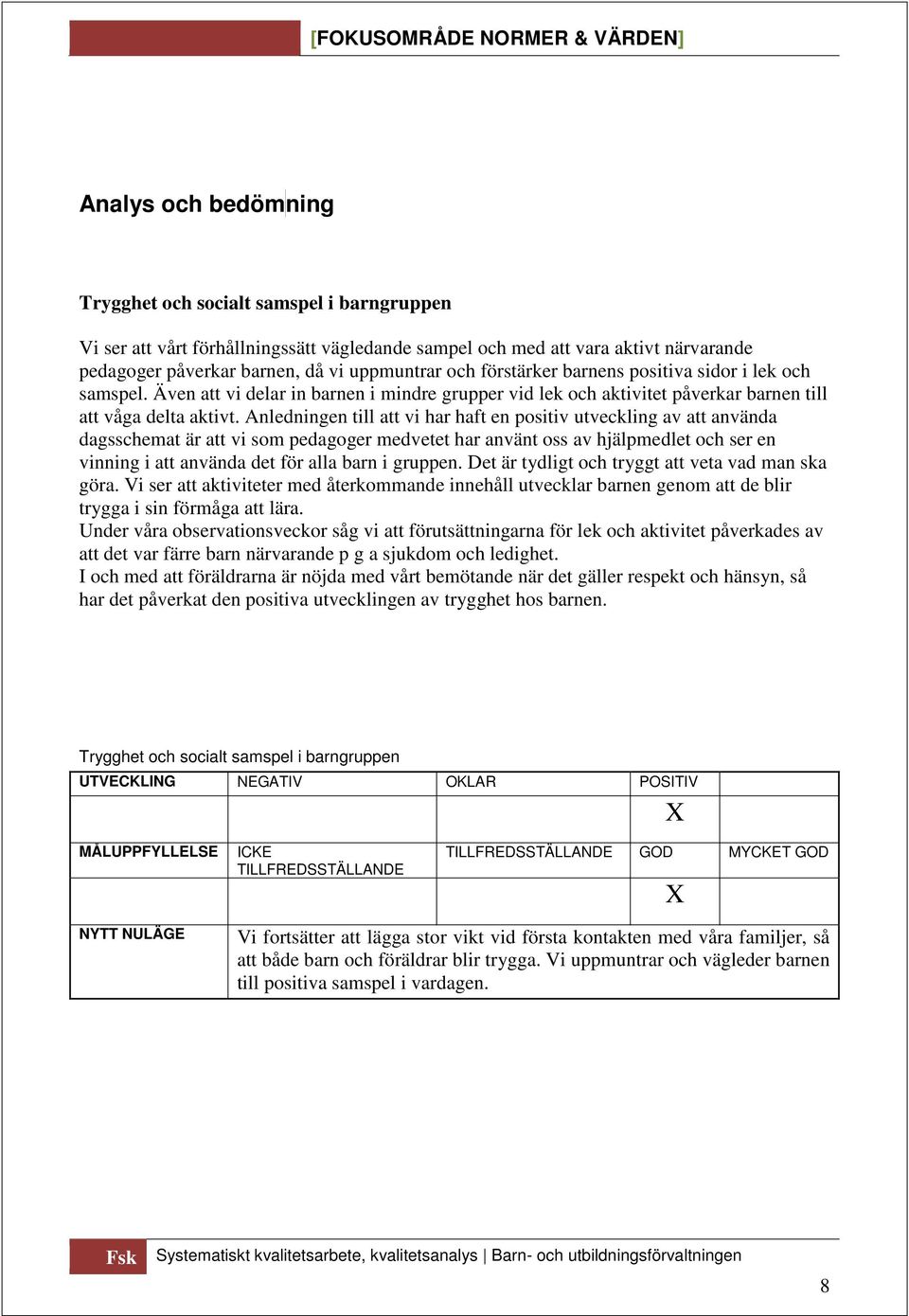 Anledningen till att vi har haft en positiv utveckling av att använda dagsschemat är att vi som pedagoger medvetet har använt oss av hjälpmedlet och ser en vinning i att använda det för alla barn i