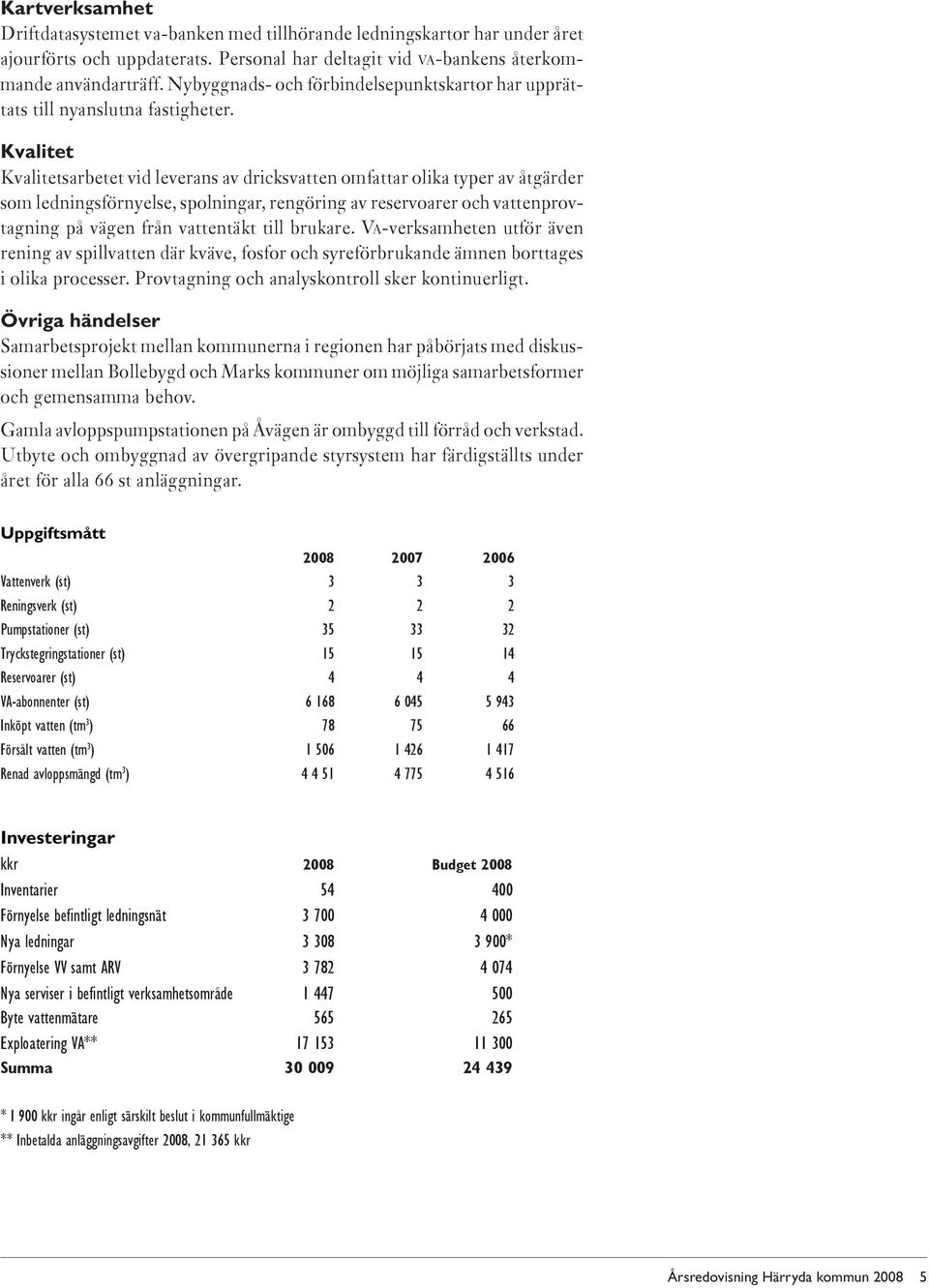 Kvalitet Kvalitetsarbetet vid leverans av dricksvatten omfattar olika typer av åtgärder som ledningsförnyelse, spolningar, rengöring av reservoarer och vattenprovtagning på vägen från vattentäkt till