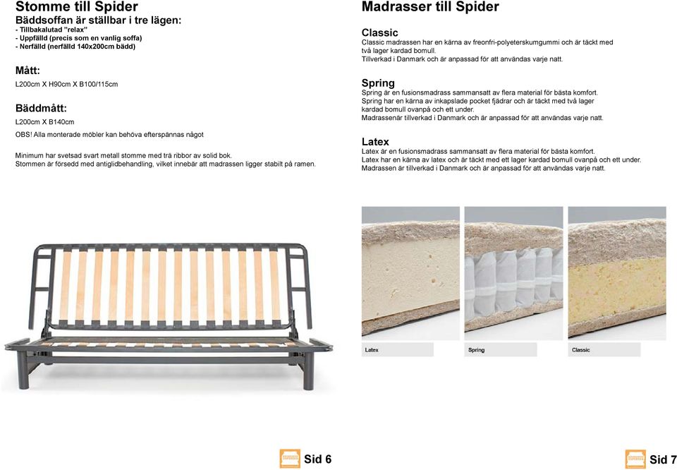 Stommen är försedd med antiglidbehandling, vilket innebär att madrassen ligger stabilt på ramen.