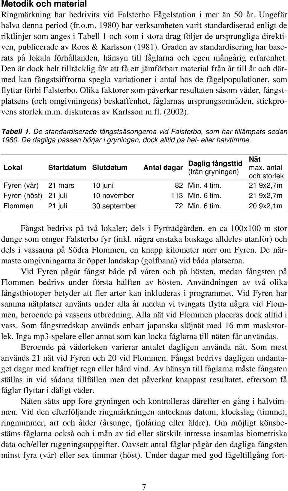 Den är dock helt tillräcklig för att få ett jämförbart material från år till år och därmed kan fångstsiffrorna spegla variationer i antal hos de fågelpopulationer, som flyttar förbi Falsterbo.