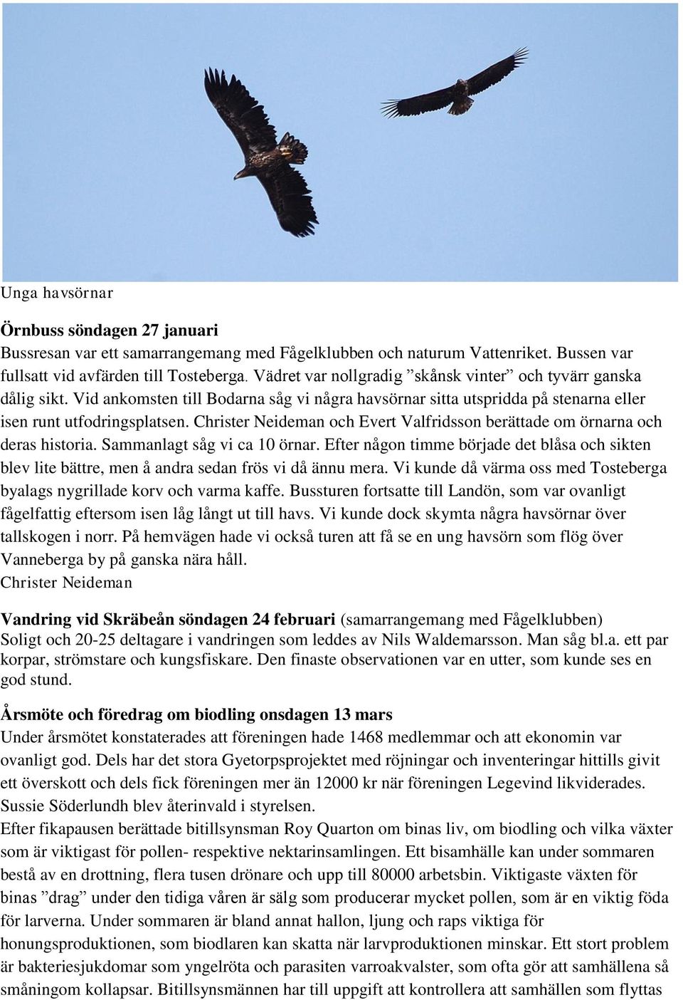 och Evert Valfridsson berättade om örnarna och deras historia. Sammanlagt såg vi ca 10 örnar. Efter någon timme började det blåsa och sikten blev lite bättre, men å andra sedan frös vi då ännu mera.
