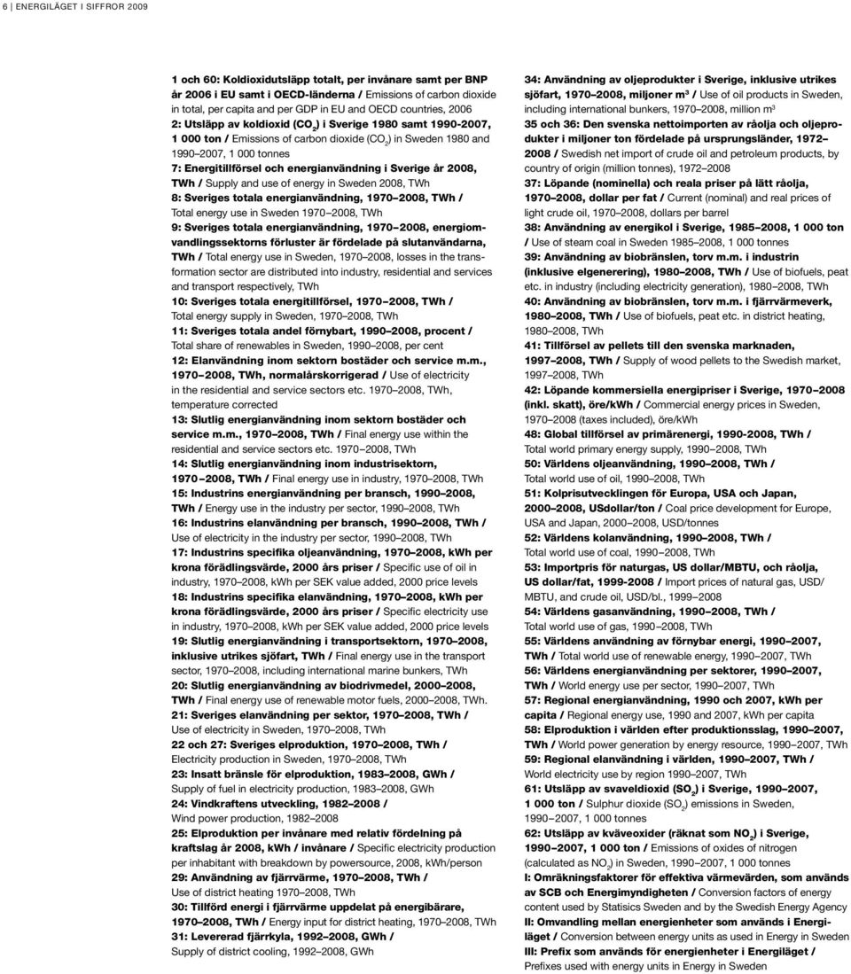 energianvändning i Sverige år 2008, TWh / Supply and use of energy in Sweden 2008, TWh 8: Sveriges totala energianvändning, 1970 2008, TWh / Total energy use in Sweden 1970 2008, TWh 9: Sveriges