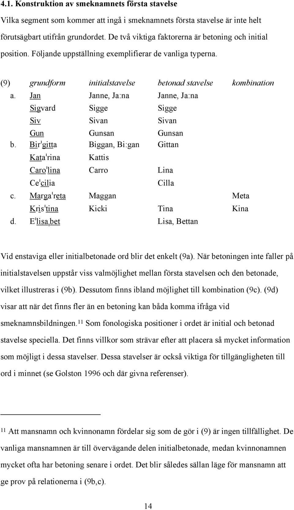 Jan Janne, Ja:na Janne, Ja:na Sigvard Sigge Sigge Siv Sivan Sivan Gun Gunsan Gunsan b. Birˈgitta Biggan, Bi:gan Gittan Kataˈrina Kattis Caroˈlina Carro Lina Ceˈcilia Cilla c.