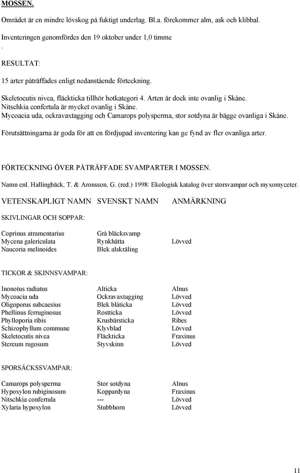 Mycoacia uda, ockravaxtagging och Camarops polysperma, stor sotdyna är bägge ovanliga i Skåne. Förutsättningarna är goda för att en fördjupad inventering kan ge fynd av fler ovanliga arter.