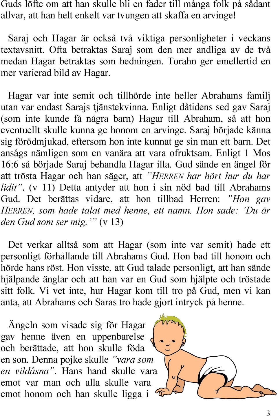 Torahn ger emellertid en mer varierad bild av Hagar. Hagar var inte semit och tillhörde inte heller Abrahams familj utan var endast Sarajs tjänstekvinna.