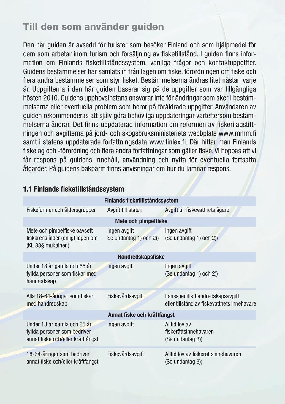 Guidens bestämmelser har samlats in från lagen om fiske, förordningen om fiske och flera andra bestämmelser som styr fisket. Bestämmelserna ändras litet nästan varje år.