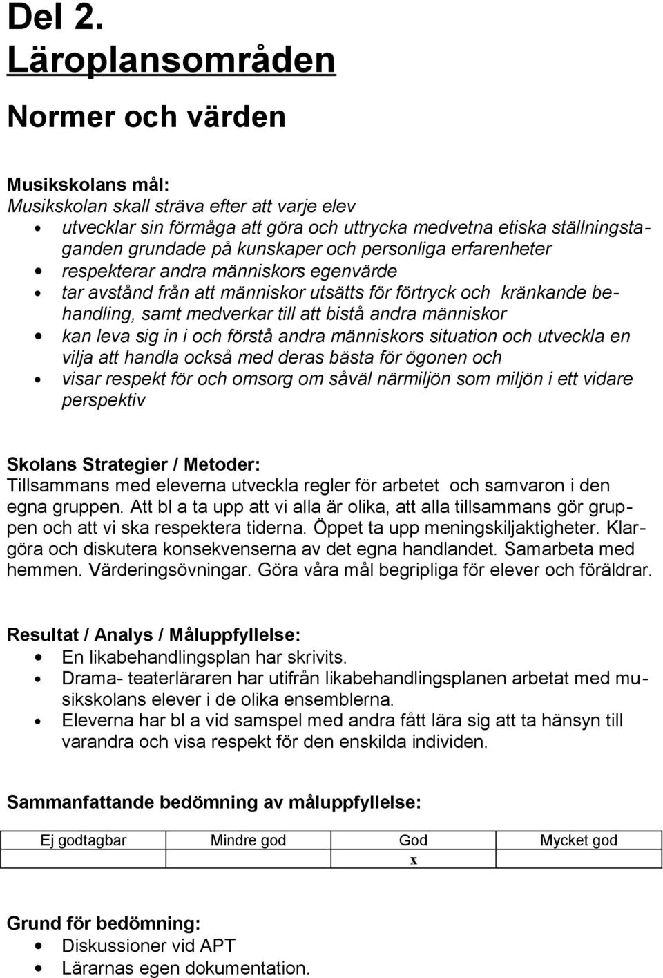 och personliga erfarenheter respekterar andra människors egenvärde tar avstånd från att människor utsätts för förtryck och kränkande behandling, samt medverkar till att bistå andra människor kan leva