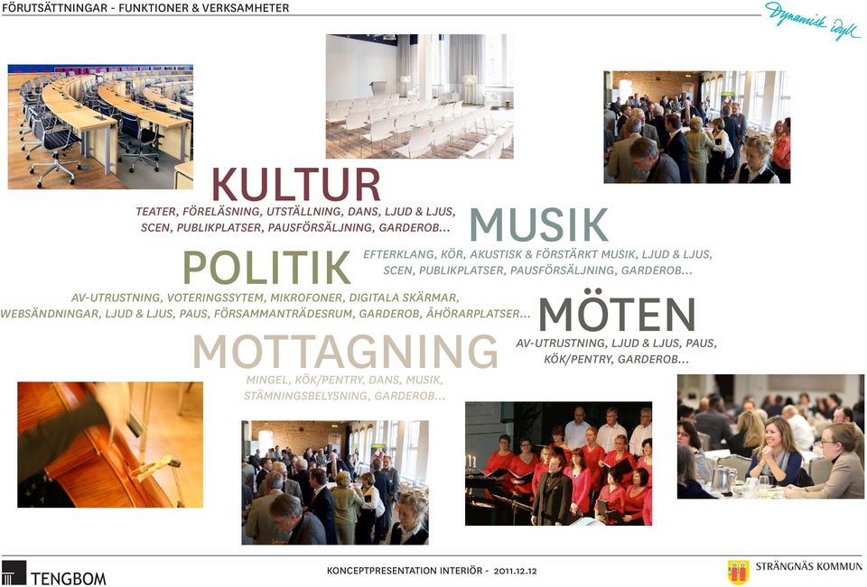 .. POLITIK AV-UTRUSTNING, VOTERINGSSYTEM, MIKROFONER, DIGITALA SKÄRMAR, WEBSÄNDNINGAR, LJUD & LJUS, PAUS, FÖRSAMMANTRÄDESRUM, GARDEROB,