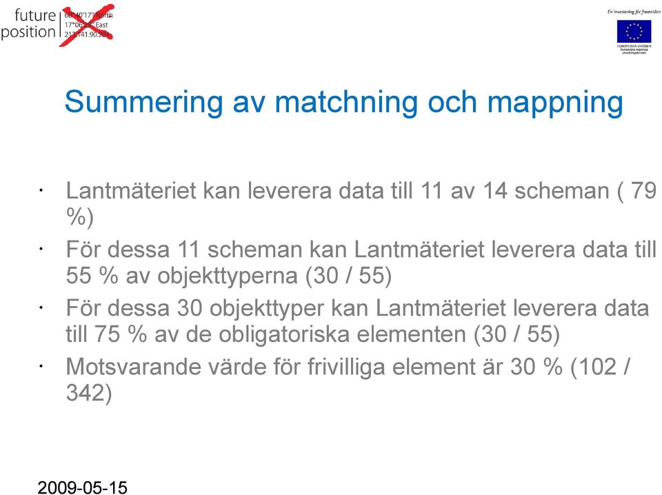 objekttyperna (30 / 55) För dessa 30 objekttyper kan Lantmäteriet leverera data till 75