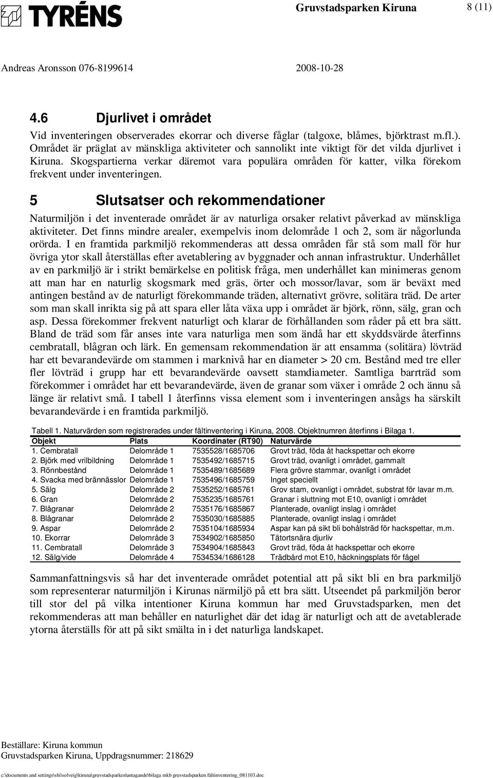 5 Slutsatser och rekommendationer Naturmiljön i det inventerade området är av naturliga orsaker relativt påverkad av mänskliga aktiviteter.